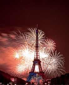 Feu d'artifice du 14 juillet 2018 devant la tour Eiffel.