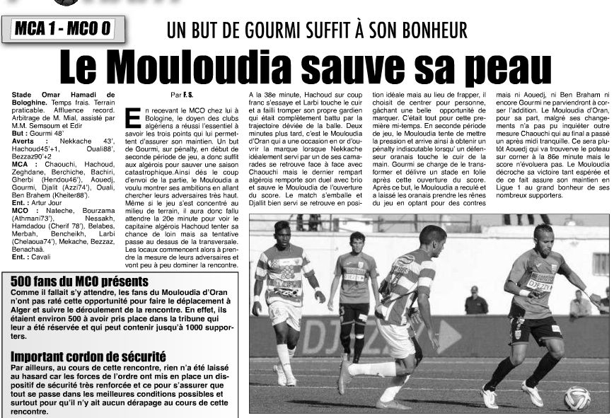 Samedi 23.05.2015 à Bologhine MCA-MCO 1-0