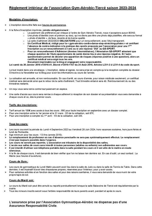 Règlement intérieur 2023-2024 à consulter