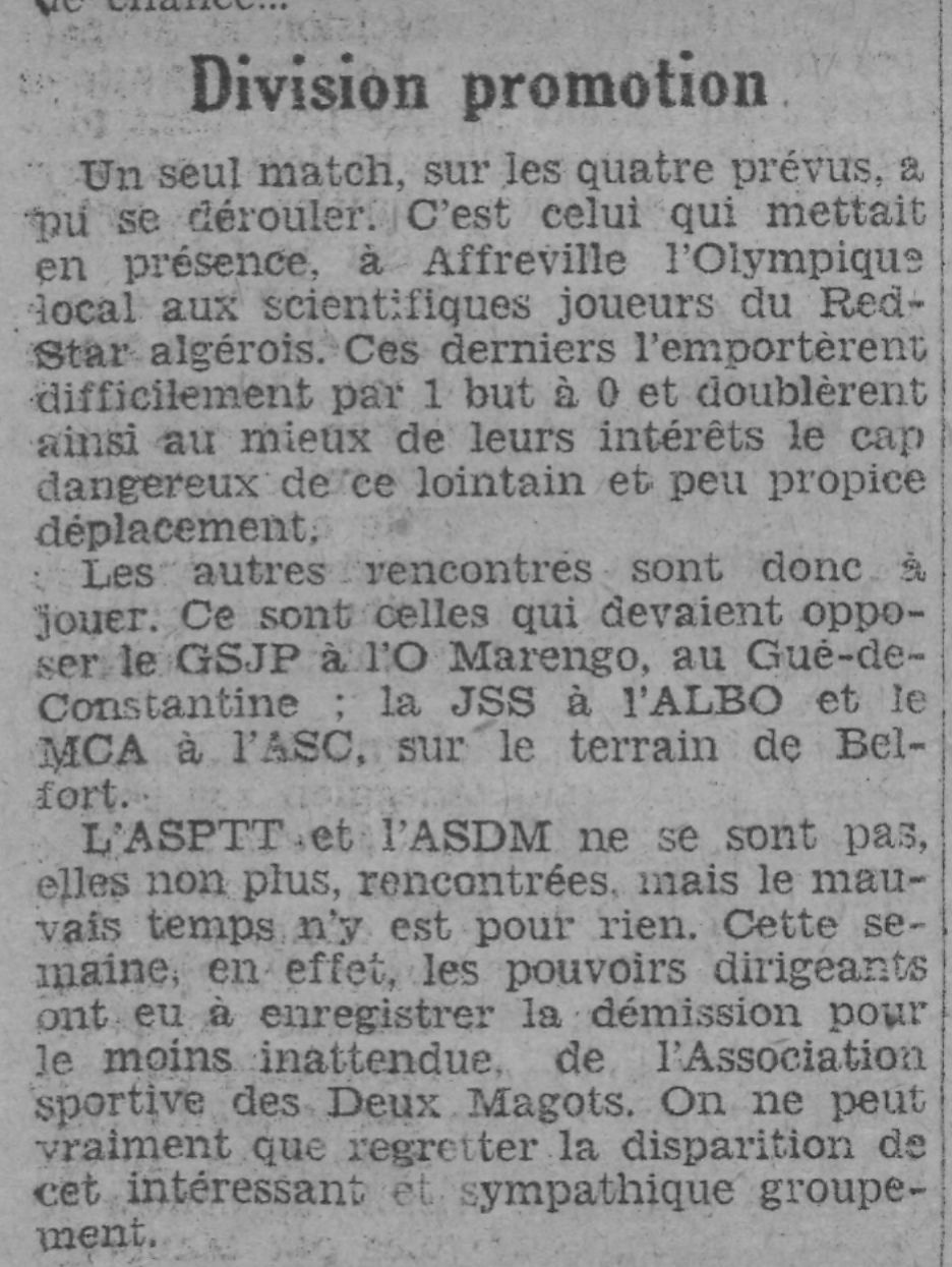 Dimanche 22.12.1929 à Belfort MCA-AS Castiglione terrain impraticable