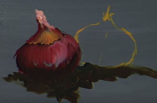 Dessin et peinture - vidéo 1647 : Nature morte aux oignons - huile sur toile.
