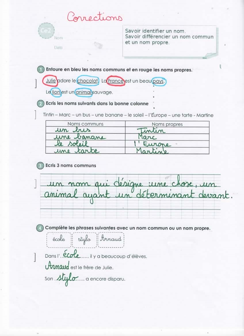 Exercice Nom Propre Nom Commun Ce2 Avec Correction CE2 CM1 - (page 13) - Ecole Sainte Anne