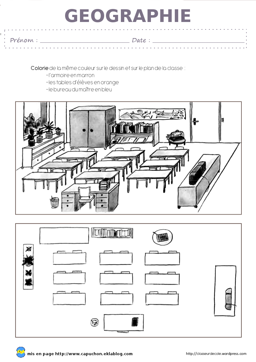 Le plan de la classe - Capuchon à l'école