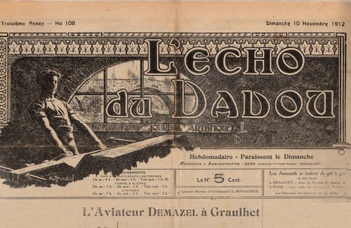 L'Aviateur BRINDEJONC DES MOULINAIS sans le ciel de Graulhet en mai 1912