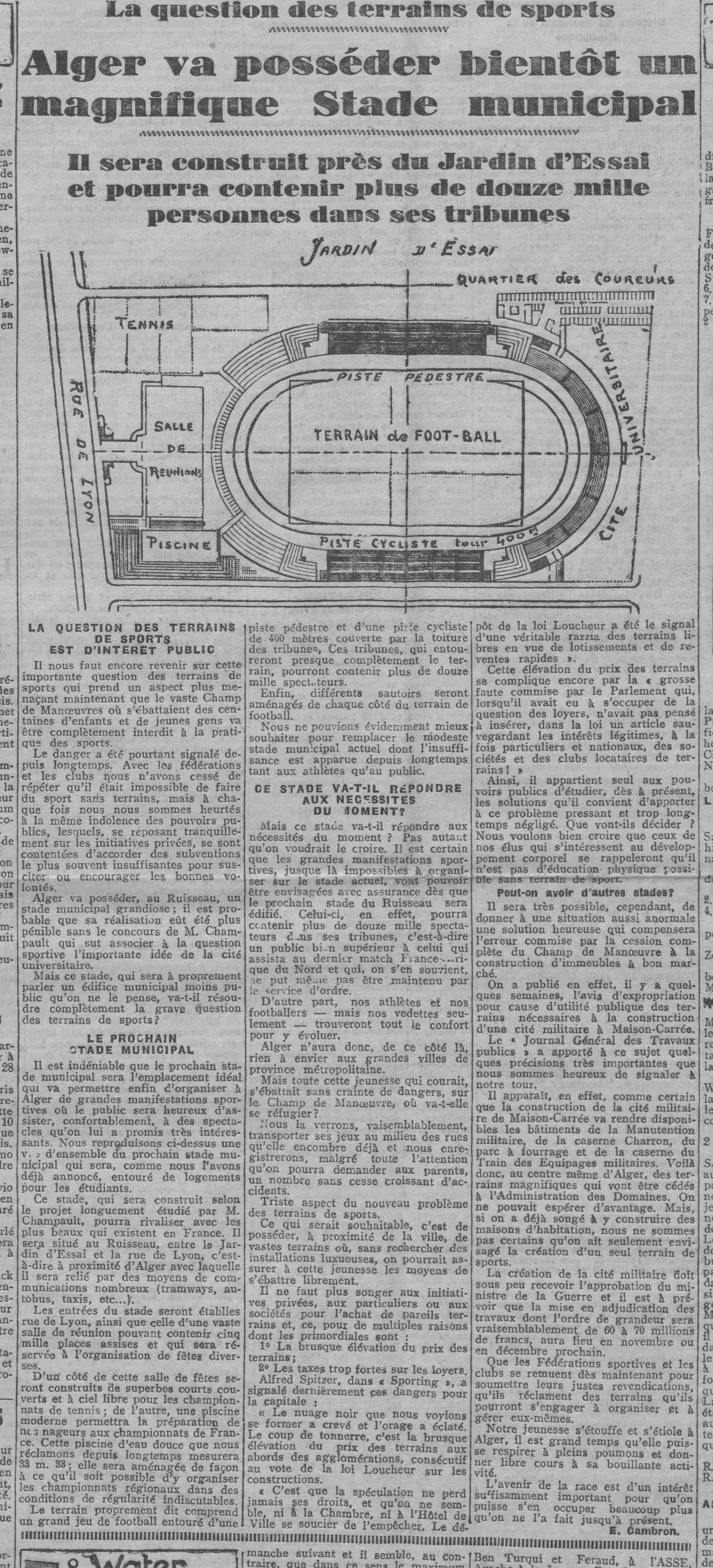 Le stade Municipale bientôt construit
