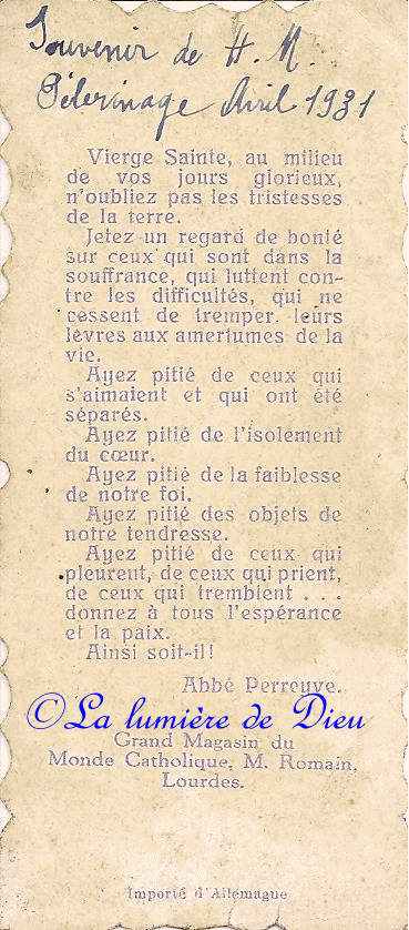 Prière à Notre-Dame de Lourdes (Abbé Perreyve)