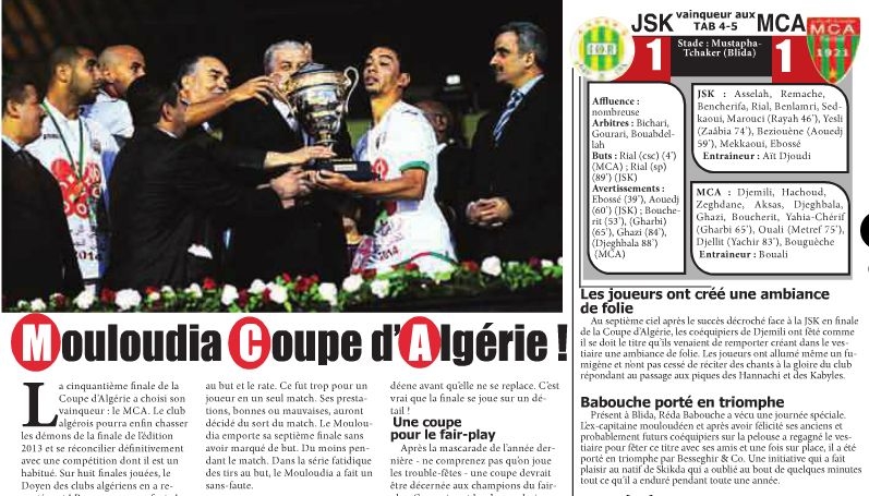 jeudi 01.05.2014 à Blida Finale MCA-JSK 1-1 (5-4 aux tirs au but)