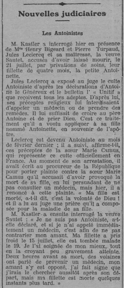 Leclercq et Camus - Les Antoinistes (Gil Blas 28 juillet 1912).
