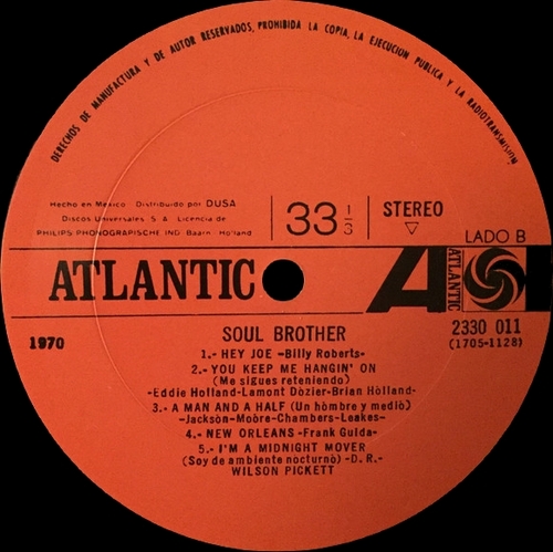 Wilson Pickett ‎: Album " Soul Brother " Atlantic Records 2330 011 [ MX ]