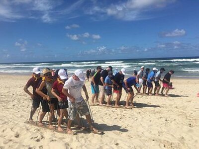 city street camp beach training in the sea