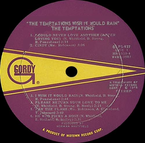 The Temptations : Album " Wish It Would Rain " Gordy Records GLPS 927 [ US ]