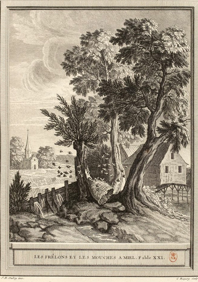 Les Frelons et les Mouches à miel (Gravure de Jean-Charles Baquoy, d’après Jean-Baptiste Oudry, éditions Desaint & Saillant, 1755-1759)