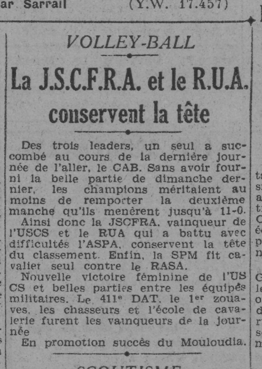 dimanche 1.3.1942 Volleyball MCA vainqueur division promotion