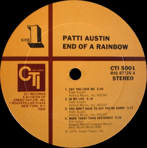 Patti Austin : Album " End Of A Rainbow " CTI Records CTI 5001 [ US ] en 1976