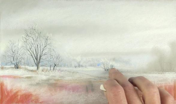 Painting distant winter trees