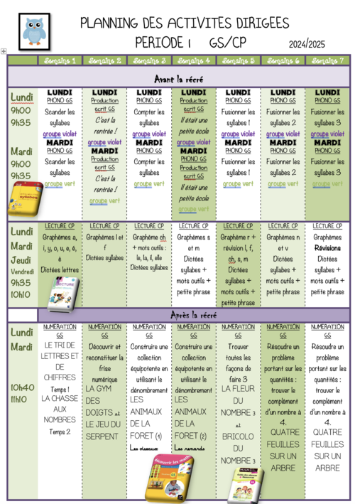 Planning Période 1 GS/CP + EDT détaillé