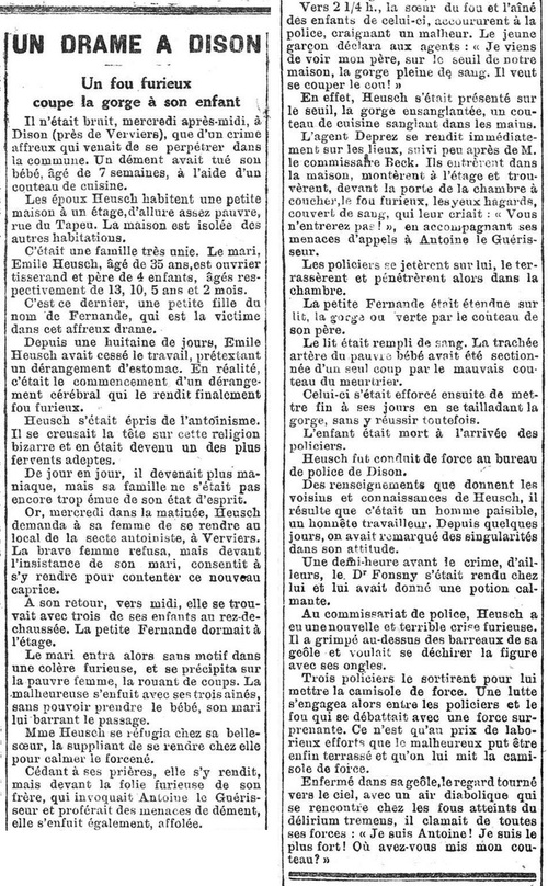 Un drame à Dison (Vers l'Avenirs, 19 juin 1920)(Belgicapress)