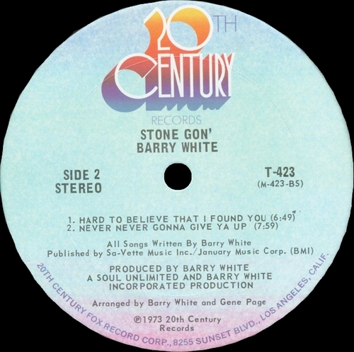 Barry White 1973 : Ablum " Stone Gon' " 20Th Century Records T-423 [ US ]