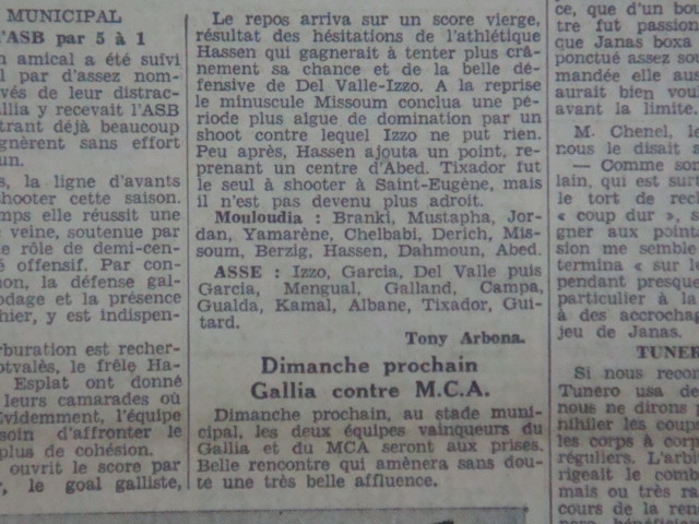 6.9.1936 match de préparation  mca-asse 2-0 les compos