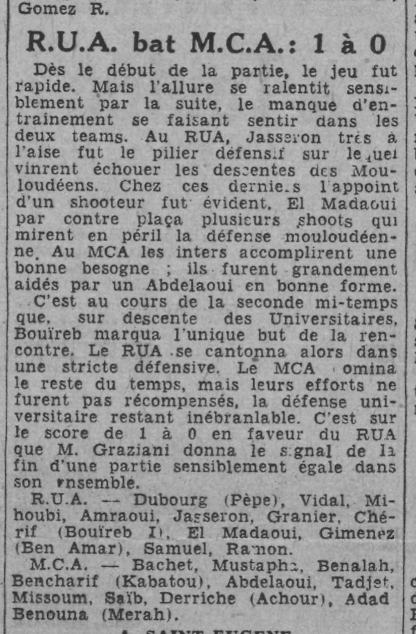 Dimanche 17.9.1944 au Municipal RUA-MCA 1-0