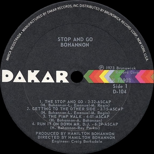 Hamilton Bohannon : Album " Stop & Go " Dakar Records DK 76903 [ US ]