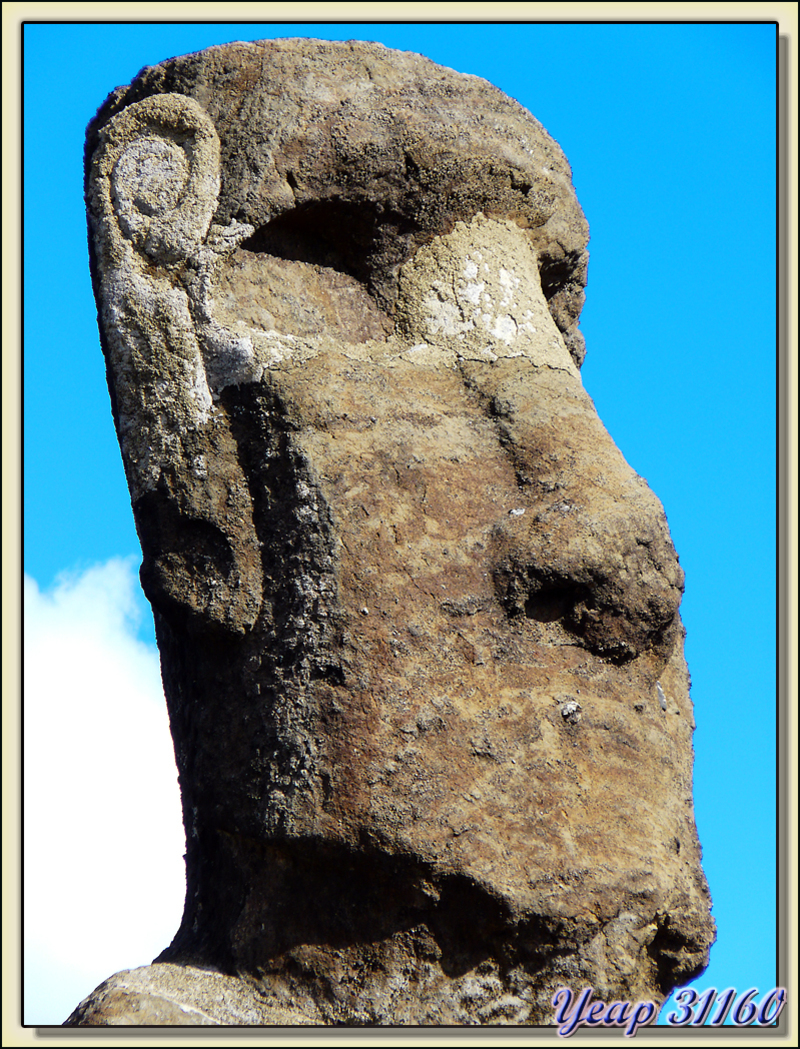 Ahu Tongariki : détail d'une tête - Rapa Nui (île de Pâques) - Chili