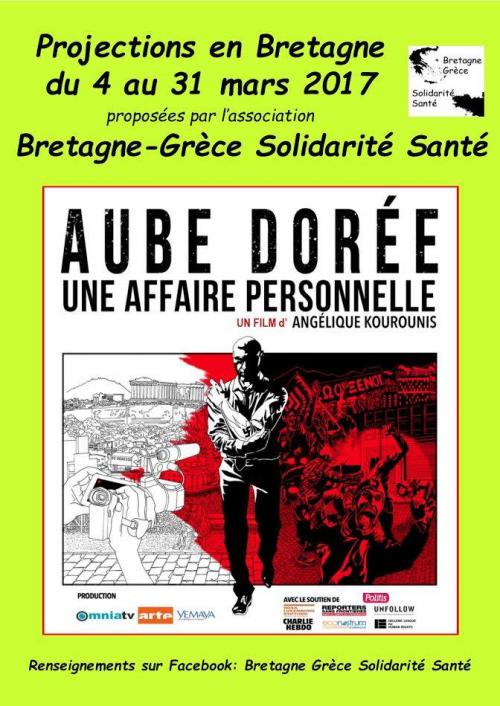 Le film-documentaire  « Aube dorée, une affaire personnelle »  et sa réalisatrice Angélique Kourounis en Finistère du 13 au 18 mars.