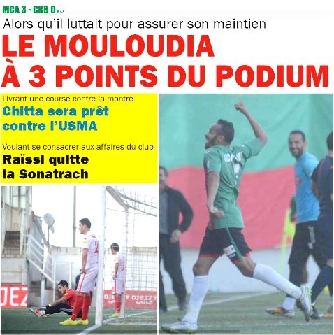 Vendredi 17.04.2015 à Bologhine à Huis clos MCA-CRB 3-0