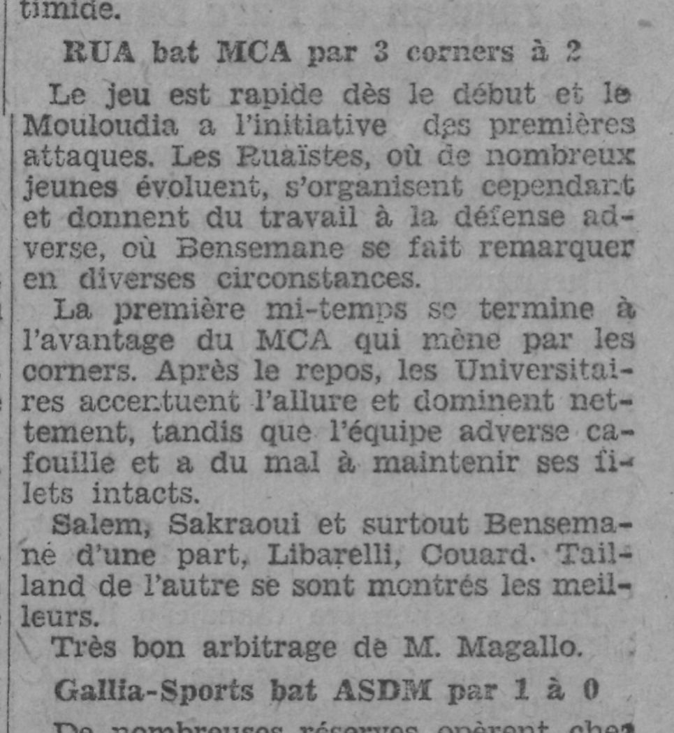 D 15.9.1929 Coupe Municipalité RUA-MCA 0-0 (3 corners à 2)