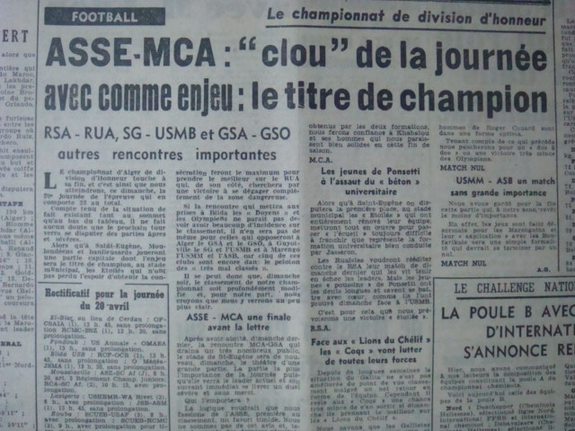 pour le titre du CHAMPION 1952 ASSE-MCA 1-1