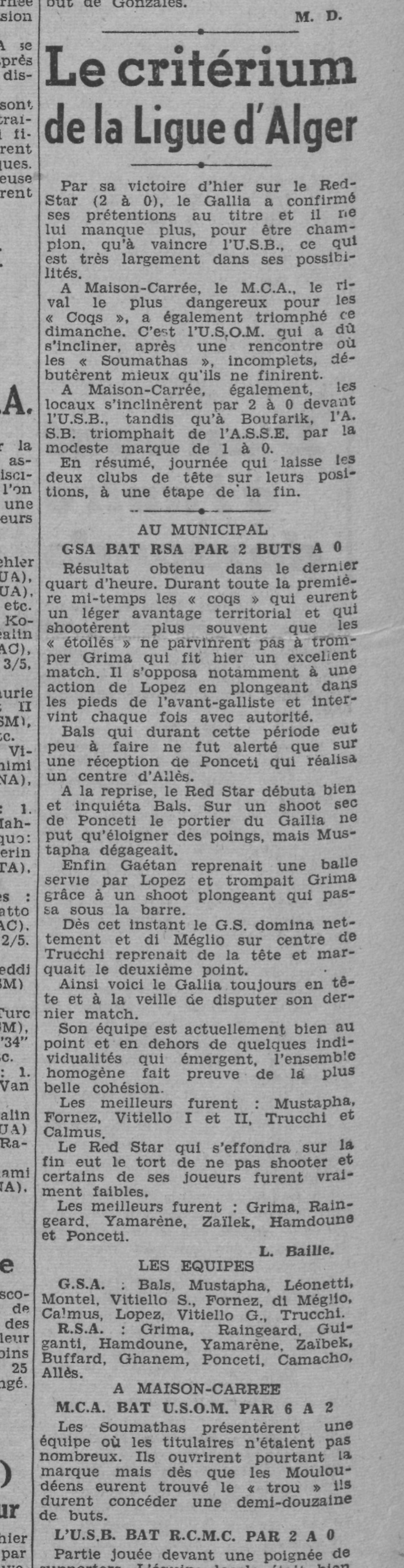 Dimanche 8.6.1941 stade maison carrée USOM-MCA 2-6
