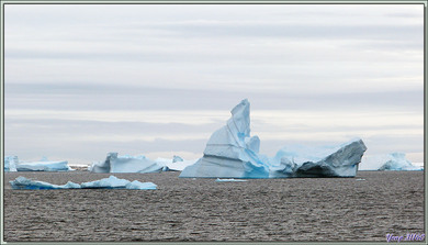 Avant de débarquer nous avons un petit aperçu de ce que nous allons admirer de très près: des icebergs - Lemaire Channel - Péninsule Antarctique