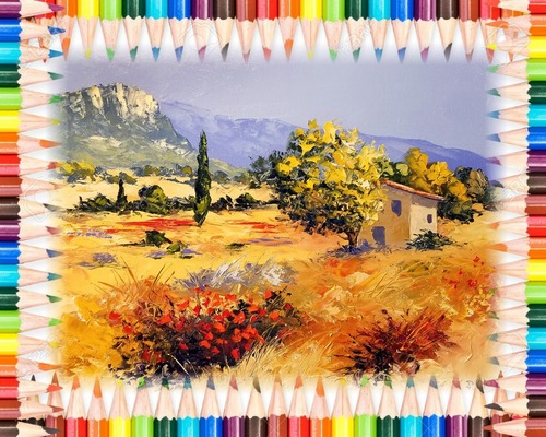Dessin et peinture - vidéo 3322 : Peindre au couteau un paysage de Provence (France) 2/2 - huile ou acrylique.