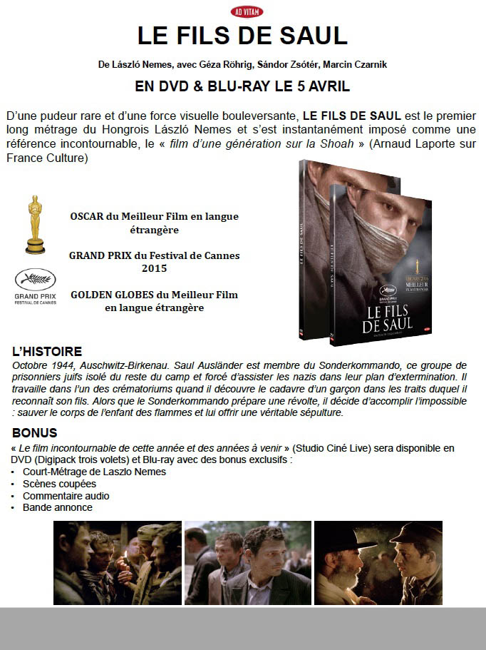 LE FILS DE SAUL - Un film de László Nemes, en DVD et Blu-Ray le 5 avril 2016 chez Ad Vitam