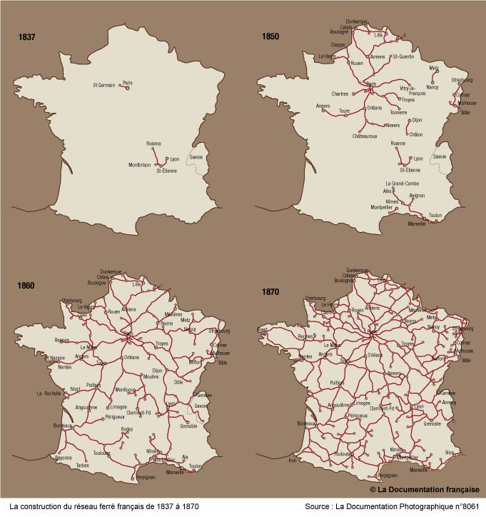 Cartographie du réseau ferroviaire au XIX°siècle | Itinéraire : Histoire du  chemin de fer