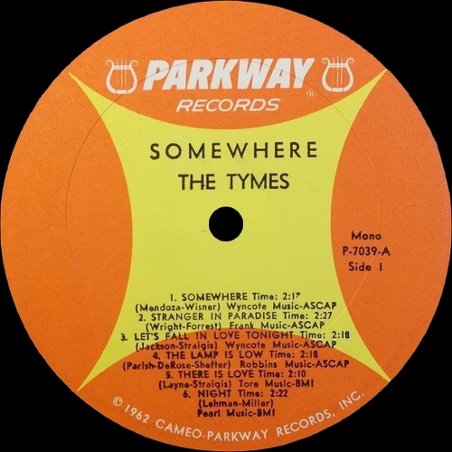 The Tymes : Album " Somewhere " Parkway Records P-7039 [ US ]