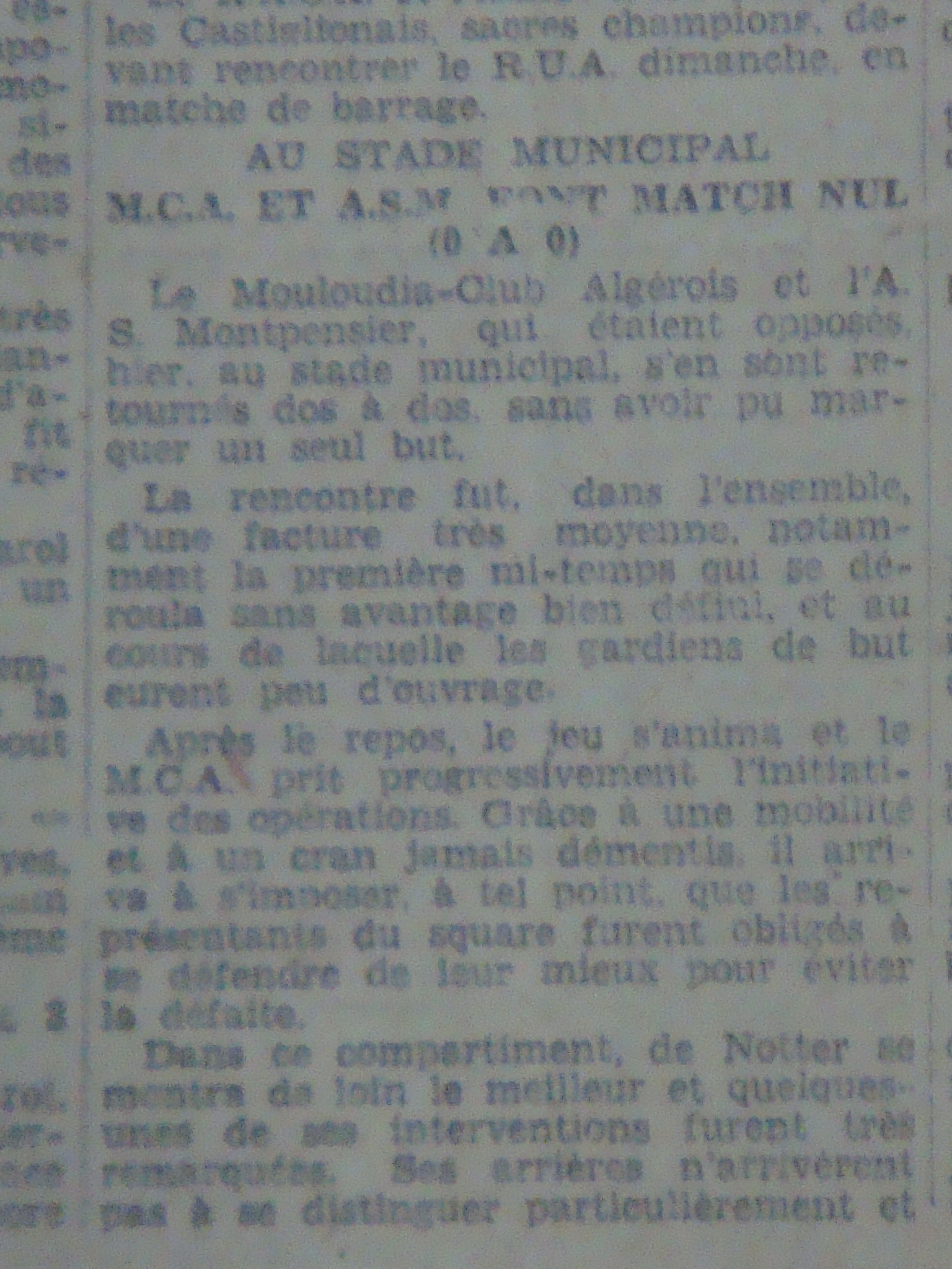 Dimanche 25.10.1931 au stade municipal ASM-MCA 0-0