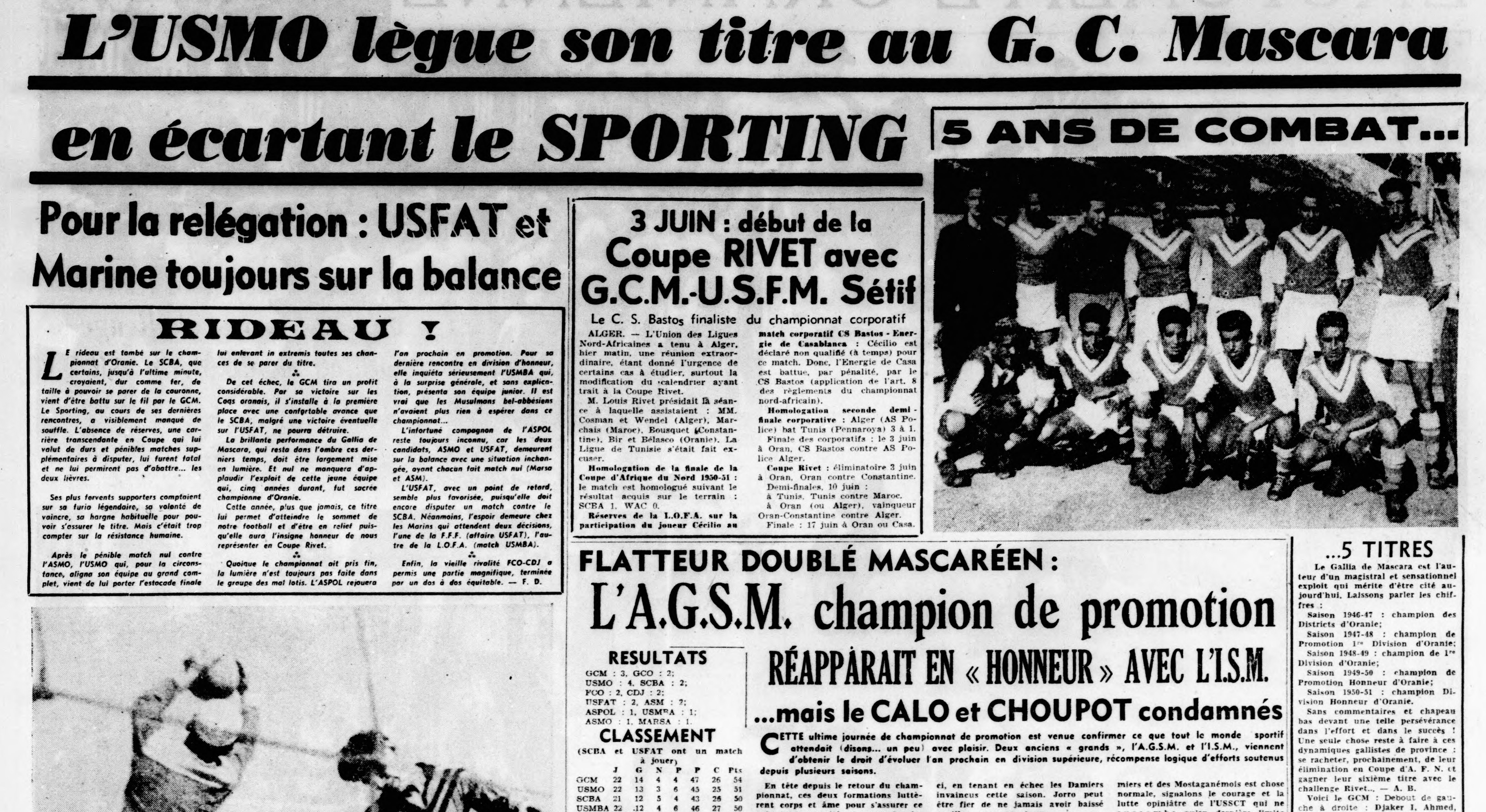 19.5.1951 le GC Mascara Champion de l'Oranie
