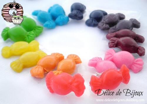 Boucle d'oreille puces divers mini bonbons en fimo