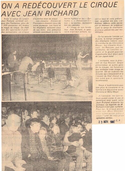 le cirque Jean Richard en tournée en 1981 à Vitry le François ( archives Raymond Marti)