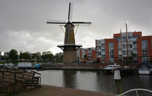 Le moulin dans le petit port historique de Delft à Rotterdam