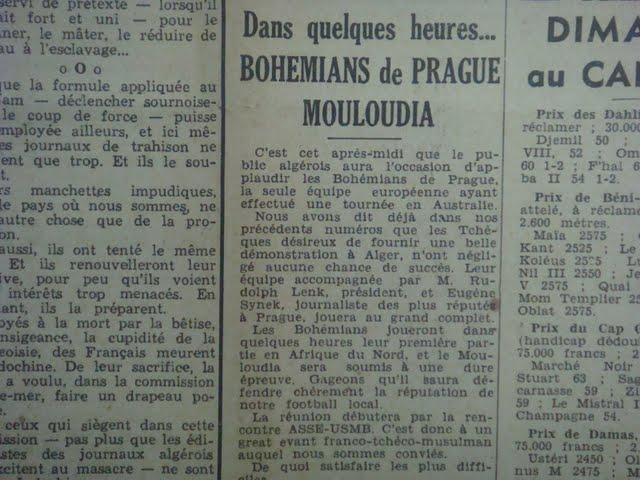 Dimanche 25.12.1946 à St Eugène Amical Bohemians de Prague-MCA 10-0