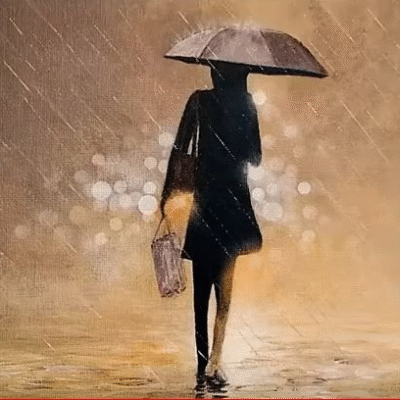 Dessin et peinture - vidéo 3880 : Comment peindre un personnage avec parapluie sous une nuit pluvieuse ? - acrylique ou huile.