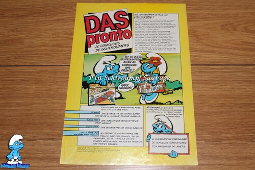 Rectangle publicitaire pour un concours sur les jouets Schtroumpfs DAS PRONTO 1983