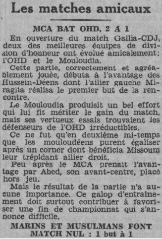 Dimanche 15.2.1937 Municipal Amical  MCA-OHD 1-2