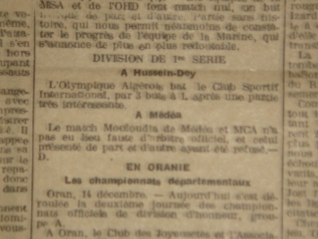 14.12.1294 à Médéa MCM-MCA non joué, absence d\'arbitres