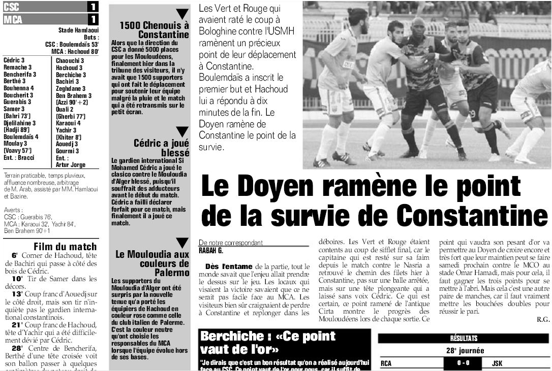 samedi 16.05.2015 à constantine CSC-MCA 1-1