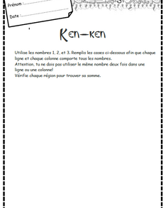 Ken-ken, numération, opération, reflexion, Cp, Ce1, Ce2, Cm1, Cm2