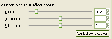 Glisser le curseur teinte pour modifier la couleur