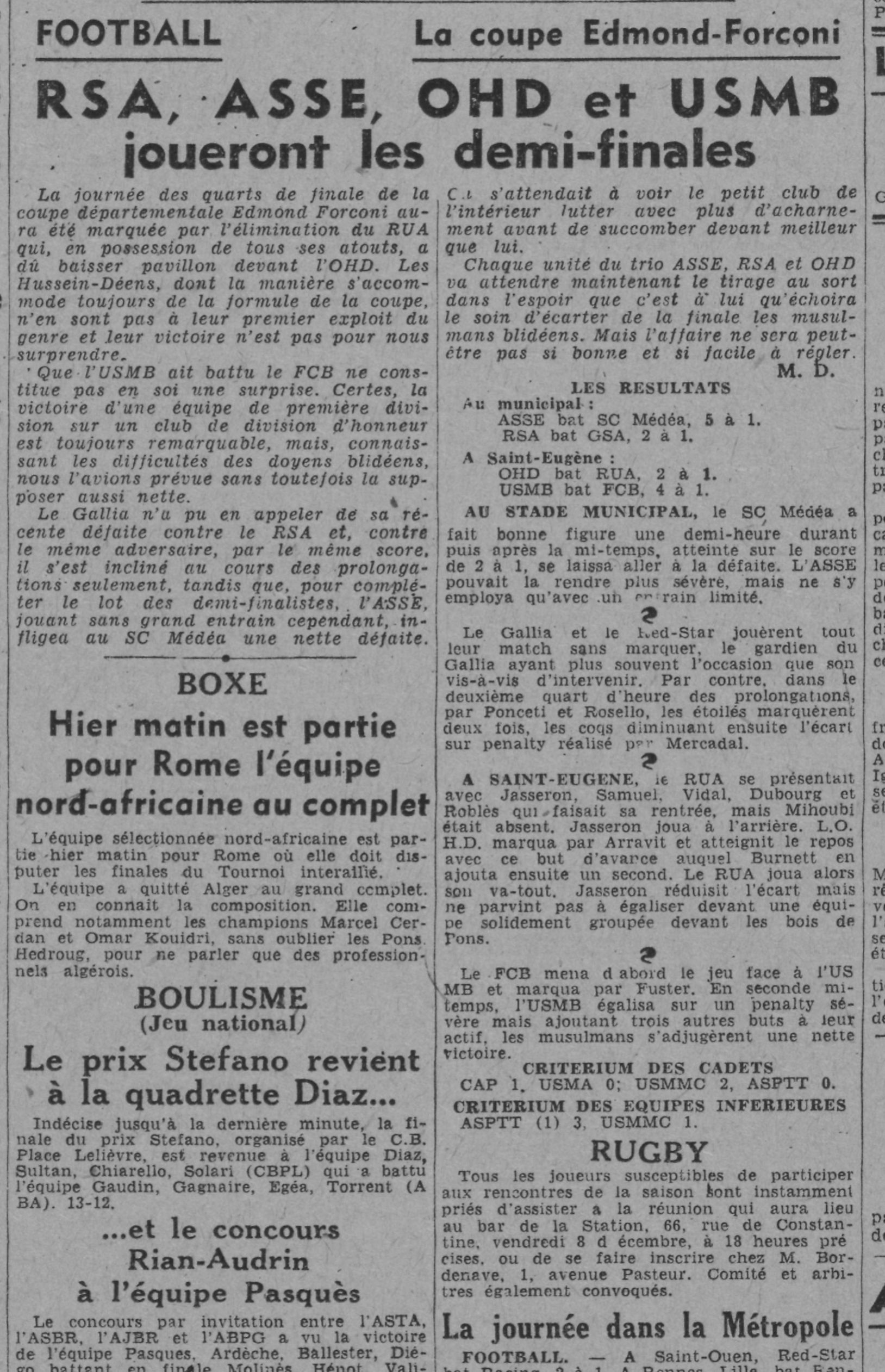 Dimanche 24.12.1944 Tournoi au Municipal Stade Marocain-MCA 4-3